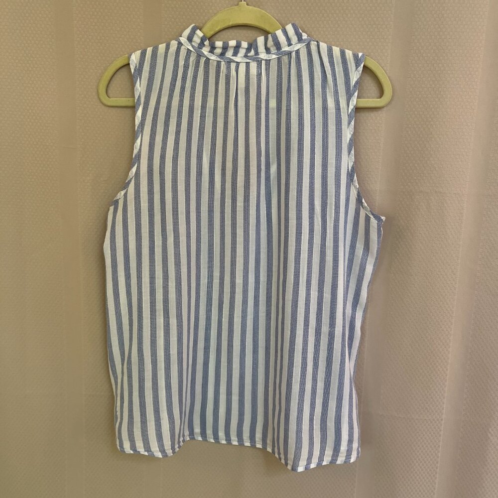 Bella Dahl Ruffle Neck Stripe Blue/White Tank Top Sleeveless Sz L - Picture 8 of 12